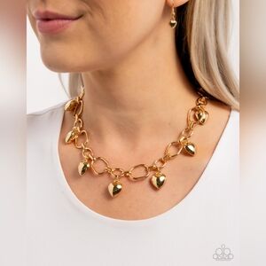 Gold Heart Charm Necklace & Earring Set
